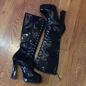 Lace up knee high boots